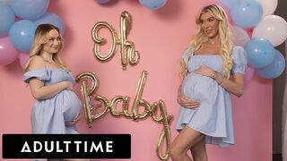 Vadító terhes barinők hármasban: Rylee Blake és Aubrey Kate kefélnek egy hűtlen férjjel!