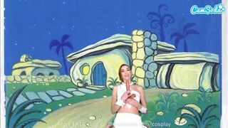 Cuki fiatal wilma flintstone cosplayben masturbál és orálozza a gigantikus fazsat